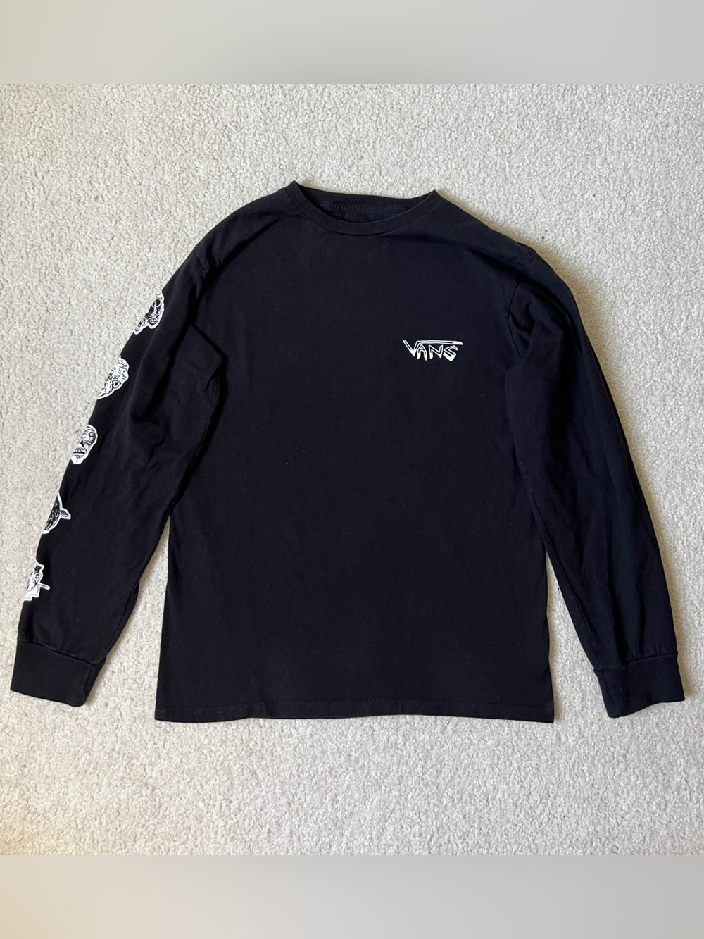 VANS Rowan Zorilla Black Long sleeve T-shirt sz s Classic Fit creepy faces Skate